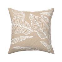 Line Drawn Tropical Leaves in Beige and Cream (Large Scale)