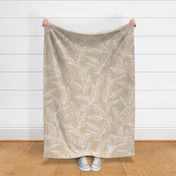 Line Drawn Tropical Leaves in Beige and Cream (Large Scale)