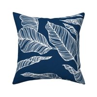 Line Drawn Tropical Leaves in Indigo Ocean (Large Scale)