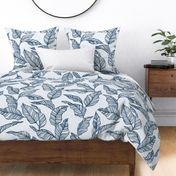 Line Drawn Tropical Leaves in Indigo (Large Scale)
