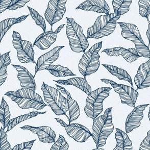 Line Drawn Tropical Leaves in Indigo (Large Scale)
