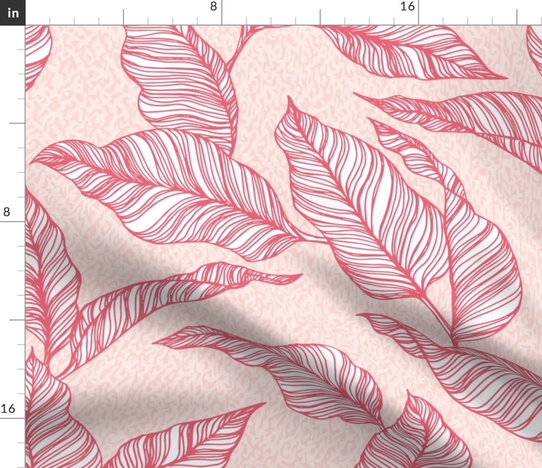 Line Drawn Tropical Leaves in Blush Pink (Large Scale)