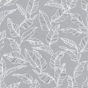 Line Drawn Tropical Leaves in Soft Grey (Large Scale)