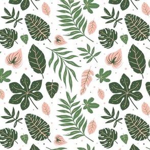 Pink and Green Varied Tropical Foliage - Coordinate 4 of 11