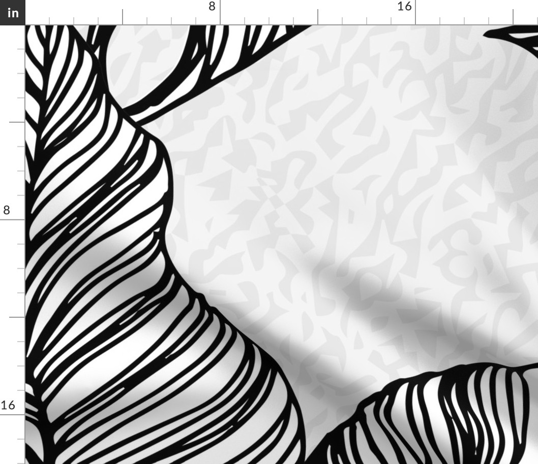 Line Drawn Tropical Leaves in Black and White (Medium Scale)