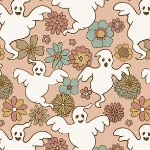 Retro vintage ghosts floral halloween neutral tones