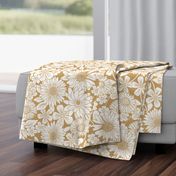 Retro garden meadow floral in soft beige sand and cream large scale