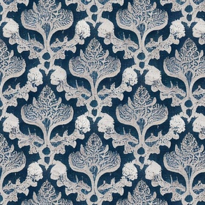 Blue and white French damask