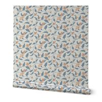Indian floral in peach and teal blue small scale for clothing
