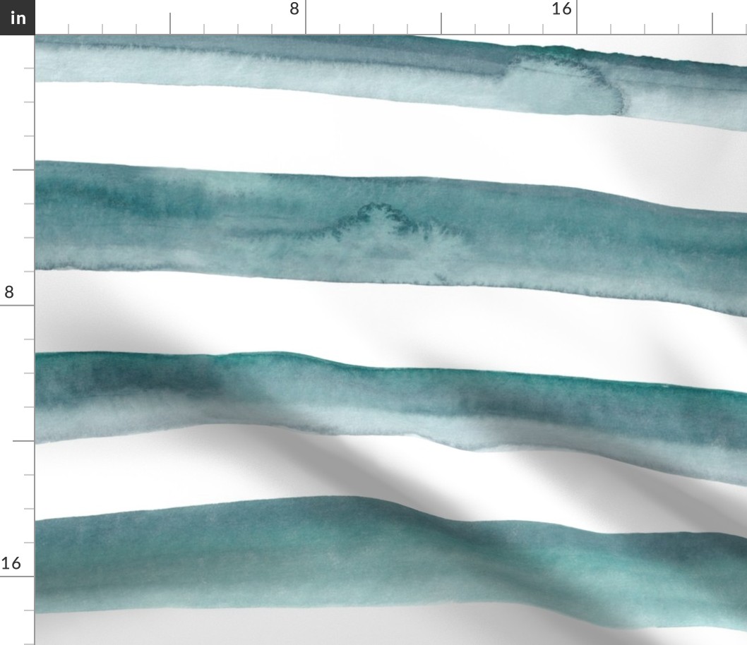 21" Watercolor stripes in light teal green - horizontal