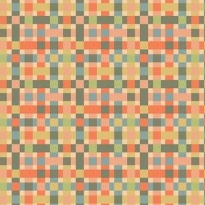 Muted geometric plaid stripes gingham in green, mustard, orange and blue