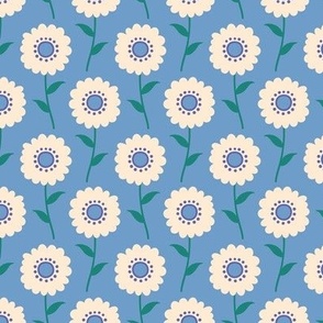Geometric floral in summer blue, green and cream