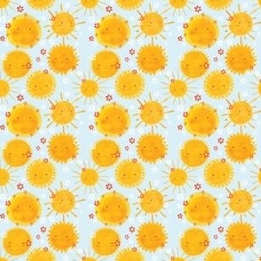 Hello Sunshine On teal 2x2 Yellow Orange Smiling Face Baby Girl Fabric And Wallpaper