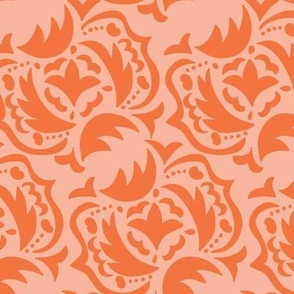 Formal Victorian Lace Print in Coral Peach and Orange