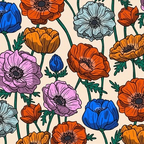 Anemone Flower in Bloom / Colorful Version / Large Scale, Wallpaper