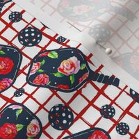 Smaller Scale Pickleball Paddles and Balls Red Roses and Navy
