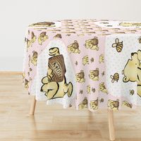 One Yard Panel Classic Pooh and Honey Bees on Pale Pink for Blanket or Banner 42x36