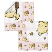 One Yard Panel Classic Pooh and Honey Bees on Pale Pink for Blanket or Banner 42x36