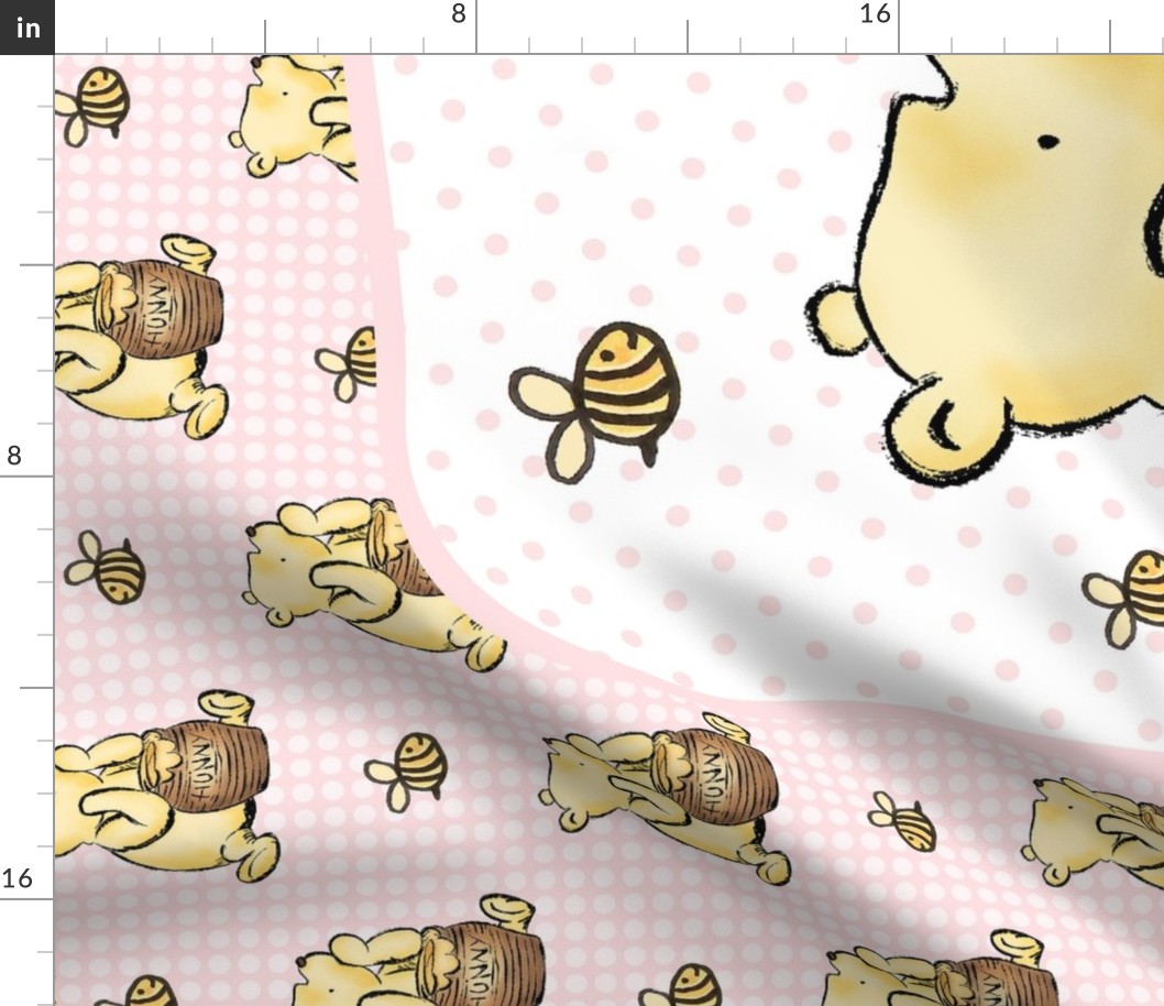 One Yard Panel Classic Pooh and Honey Bees on Pale Pink for Blanket or Banner 42x36