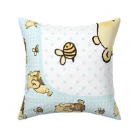 One Yard Panel Classic Pooh and Honey Bees on Pale Blue for Blanket or Banner 42x36