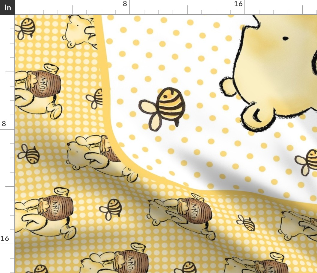 One Yard Panel Classic Pooh and Honey Bees on Golden Yellow for Blanket or Banner 42x36