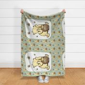 One Yard Panel Classic Pooh and Honey Bees on Sage Green for Blanket or Banner 42x36