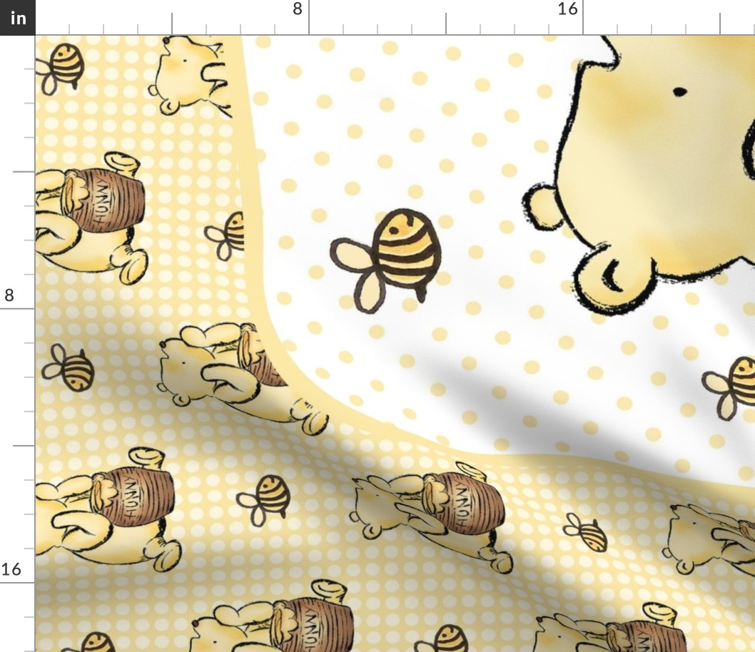 One Yard Panel Classic Pooh and Honey Bees for Blanket or Banner 42x36