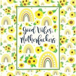 14x18 Panel Good Vibes, Motherfuckers! Sarcastic Sweary Adult Humor on Ivory for DIY Garden Flag Small Hand Towel or Wall Hanging
