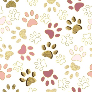 Rose gold colored shining paw prints