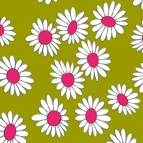 Groovy Retro Daisies Avocado Pink