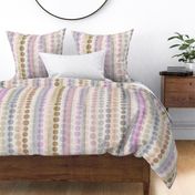 large scale Loose Geometric multicoloured spotty stripe / pastel lilac colorway