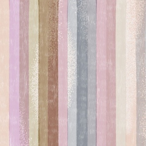 large scale Loose Geometric multicoloured rustic vertical stripe / pastel lilac colorway