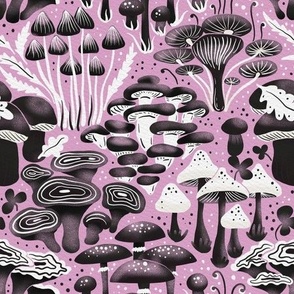 black and pink  | mushrooms -  woodland collection | nursery decor, kids apparel, wallpaper