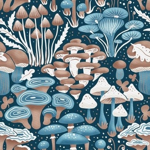 blue and beige | mushrooms -  woodland collection | nursery decor, kids apparel, wallpaper