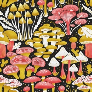 cosmic mustard yellow and coral red | mushrooms -  woodland collection | nursery decor, kids apparel, wallpaper