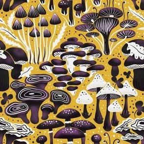black and mustard yellow | mushrooms -  woodland collection | nursery decor, kids apparel, wallpaper
