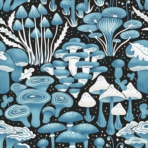 midnight blue forest garden | mushrooms -  woodland collection | nursery decor, kids apparel, wallpaper