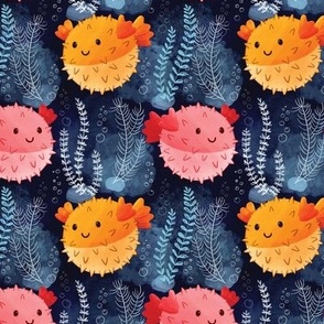 super cute blowfish,puffer fish pufferfish fabric,wallpaper small scale WB23
