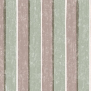 large scale Loose Geometric offset layered 2 colour stripe / light brown and sage green / soft blue and green colorway