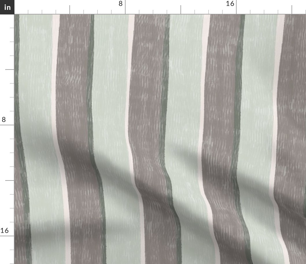 large scale Loose Geometric offset layered 2 colour stripe / mid gray and eau de nil aqua / blue and taupe colorway