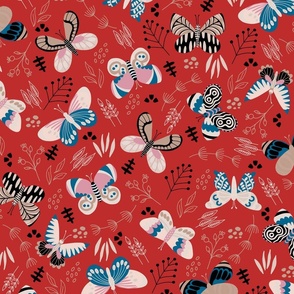 big// Butterflies over prairie Vintage Red