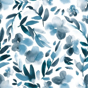 18" Abstract botanical in light blue and gray