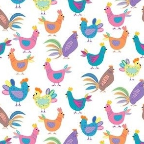 Colorful Chickens on White