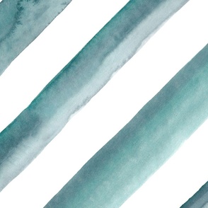 42" Watercolor stripes in light teal green - diagonal