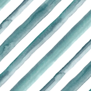 21" Watercolor stripes in light teal green - diagonal