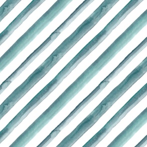 12" Watercolor stripes in light teal green - diagonal