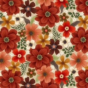 red floral on beige