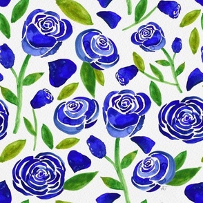 Watercolor Roses - Indigo