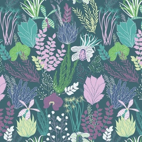 Tropical forest teal and lilac