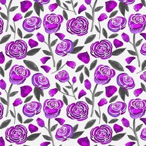 Watercolor Roses - Purple and Grey